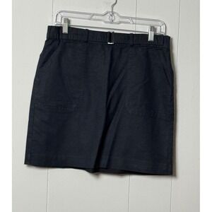 Banana Republic Womens Black Linen Blend Mini Skirt Elastic Waist Pockets Size S